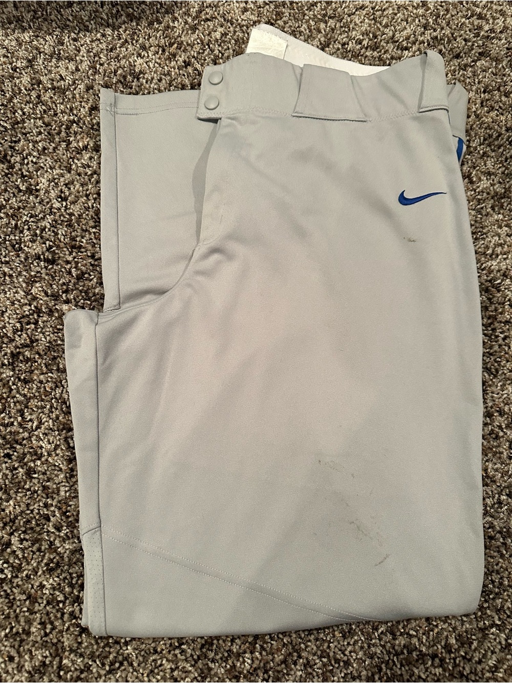 Nike Men’s XXL Gray Baseball Pants With Royal Blue Stripe.  GUC